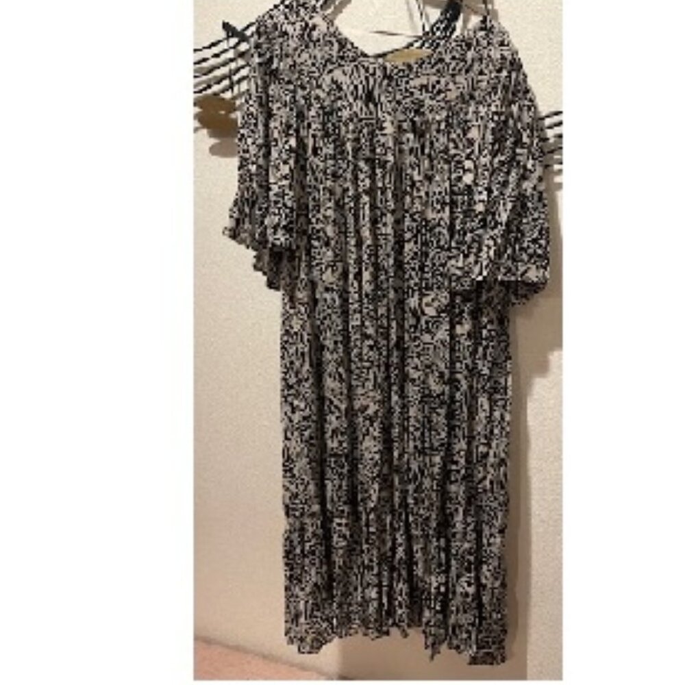 Vintage Bechamel Mumu Patio House Dress Pullover V-Neck Black Tan Large